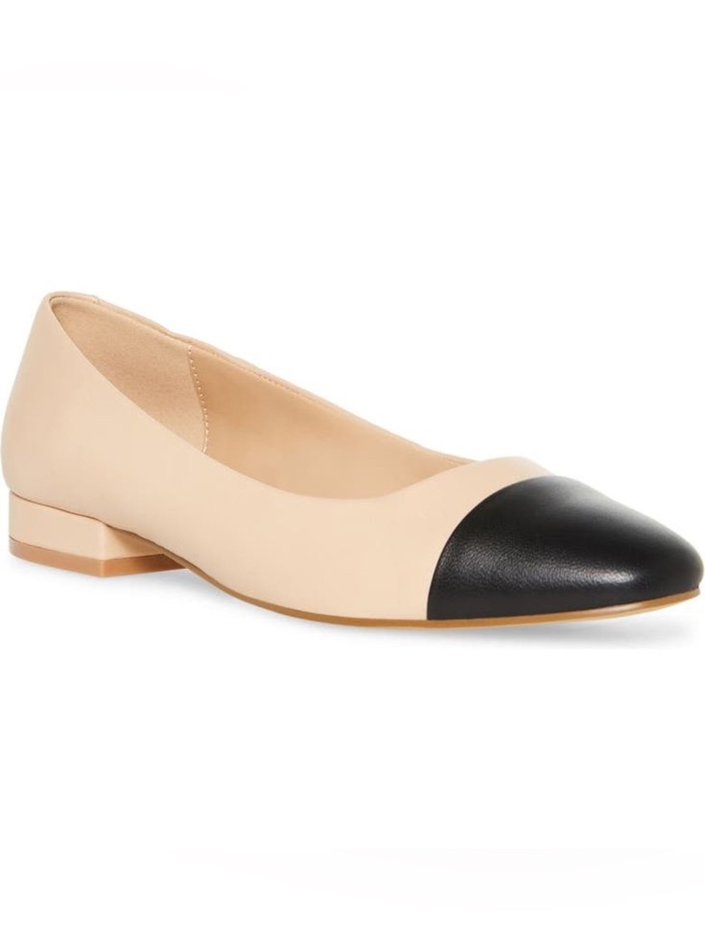 Steve Madden Two-Tone Tan and Black Cap-Toe Ballet Flats